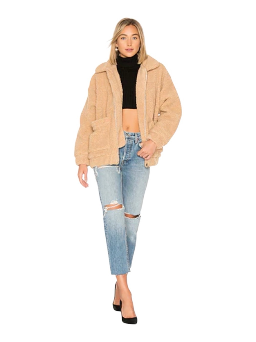 I Am Gia Jacket Small Coat Oversized Teddy Bear Tan Full Zip Lined🧸✨